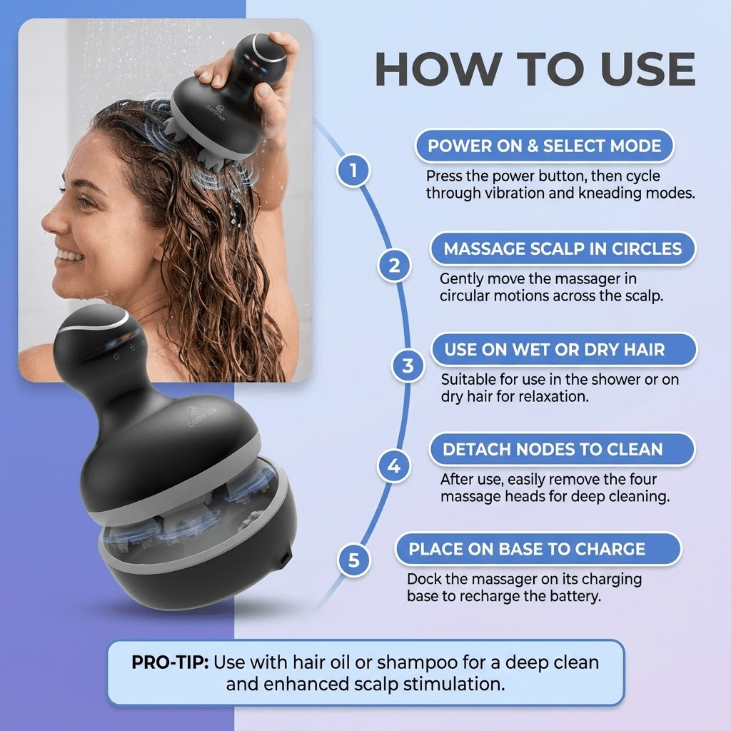 COMFIER Electric Scalp Massager, Waterproof Head Massager with Mutlti - Modes Vibration, Handheld Portable Head Scratcher for Hair Growth, Dog Cat Massager for Deep Clean and Stress Relax - glow82