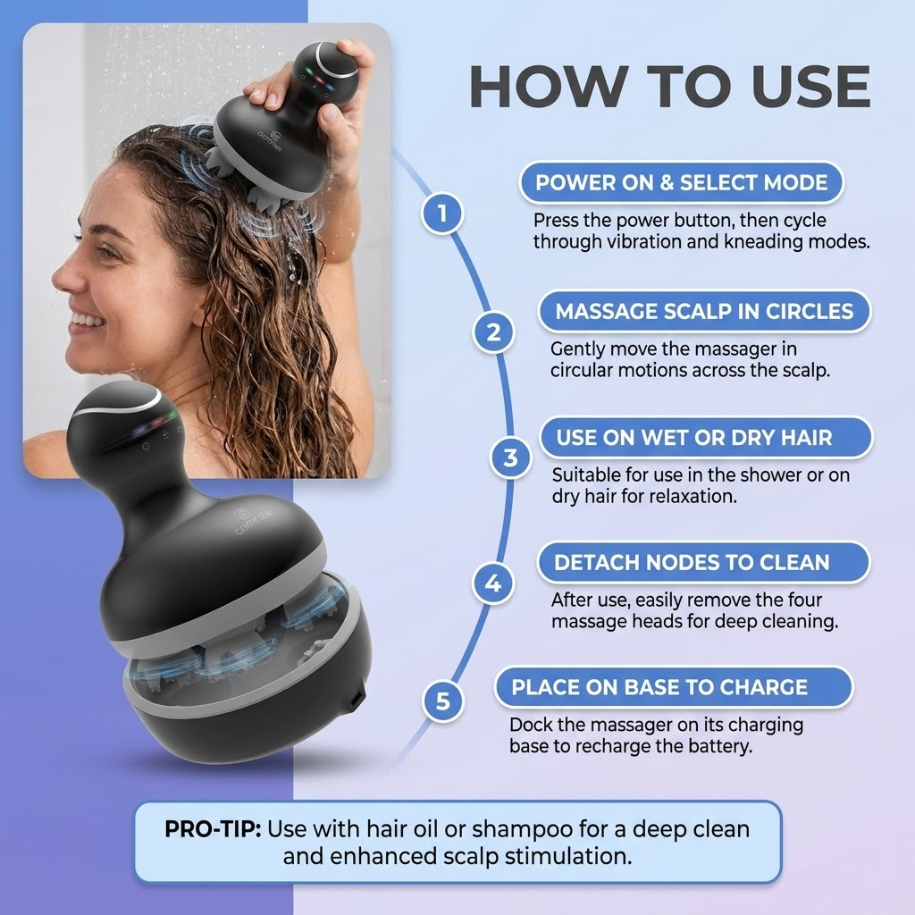 COMFIER Electric Scalp Massager, Waterproof Head Massager with Mutlti-Modes Vibration, Handheld Portable Head Scratcher for Hair Growth, Dog Cat Massager for Deep Clean and Stress Relax - Image 6